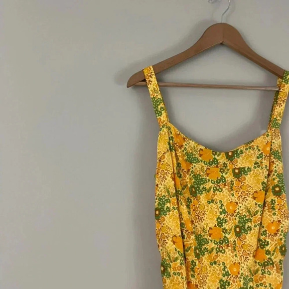 Urban Outfitters Yellow Floral Ruched Bodycon Mini Dress Size Large - Picture 6 of 6